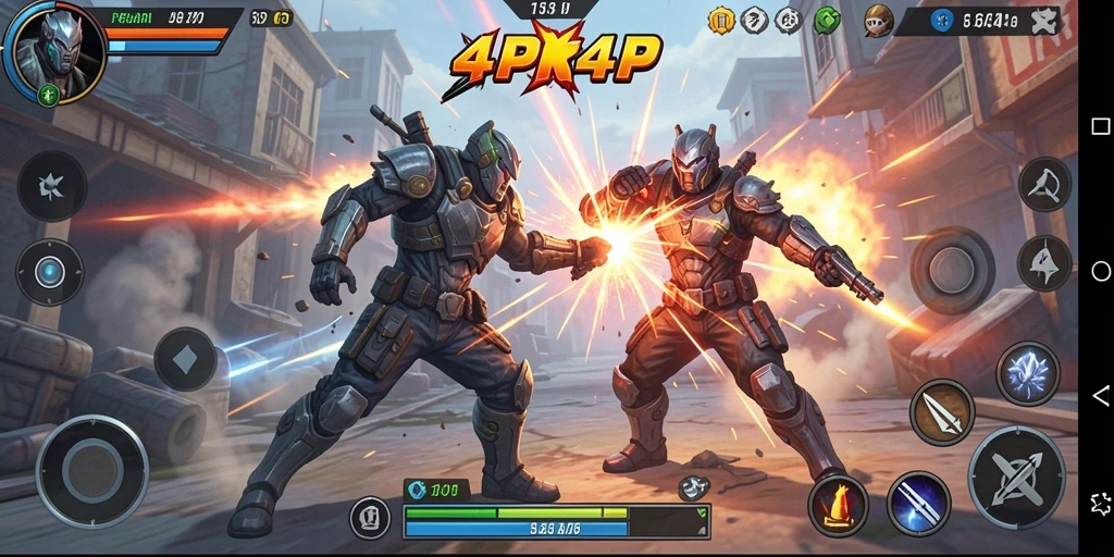 Screenshot menunjukkan aksi mendebarkan dalam 4P4P dengan karakter bertarung.