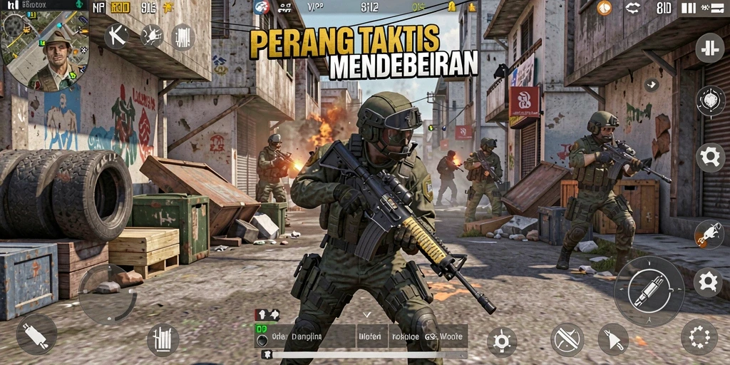 Screenshot gameplay 8ID menampilkan aksi pertempuran intens di lapangan.