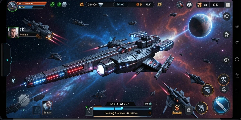 Screenshot menampilkan gameplay intens di luar angkasa.