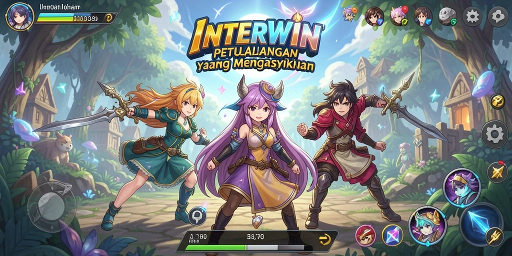 Tampilan gameplay INTERWIN yang penuh aksi dan karakter Anime menarik.