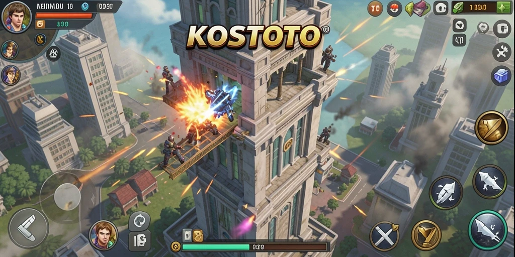 Tangkapan layar gameplay KOSTOTO menampilkan aksi menegangkan dalam pertahanan menara.