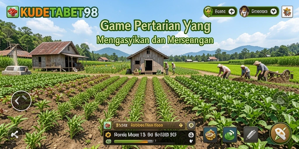 Tangkapan layar gameplay KUDETABET98 yang menampilkan ladang subur dan aktivitas bertani.