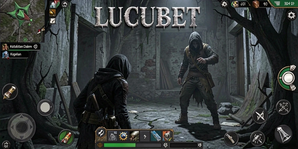 Tampilan gameplay menyeramkan dari LUCUBET dengan efek visual yang mencekam.