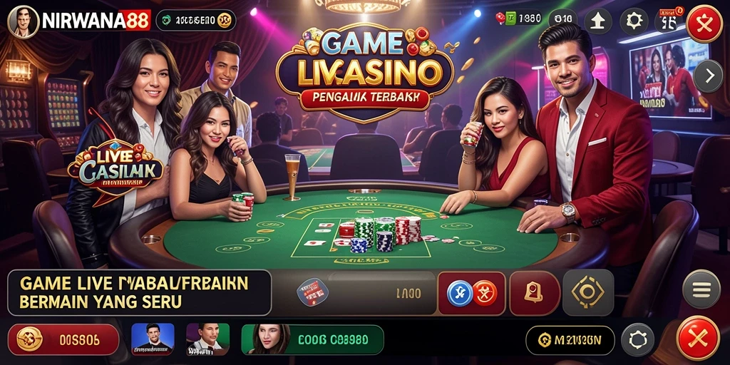 Screenshot utama NIRWANA88 menampilkan dealer live yang profesional dan gameplay yang seru.