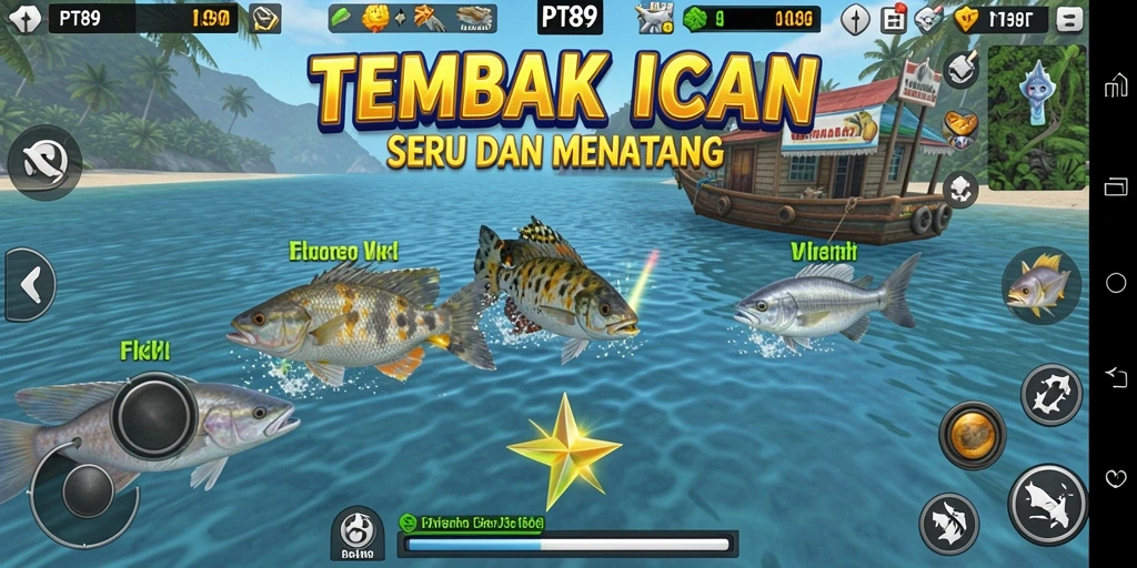 Tampilan dinamis gameplay Tembak Ikan PT89 yang seru.