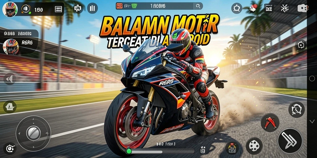 Tampilan gameplay balapan motor yang seru dan menegangkan.