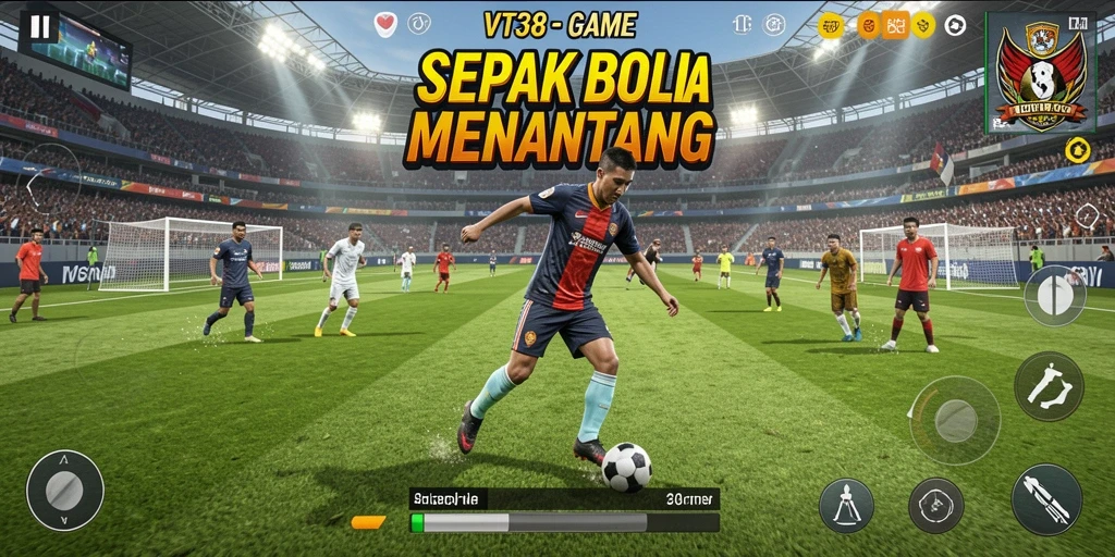 Tampilan gameplay VT38 yang seru dan realistis dalam sepak bola.
